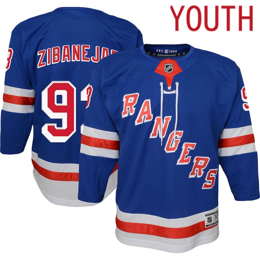 Youth New York Rangers #93 Mika Zibanejad Blue Home Premier Player NHL Jersey->youth nhl jersey->Youth Jersey